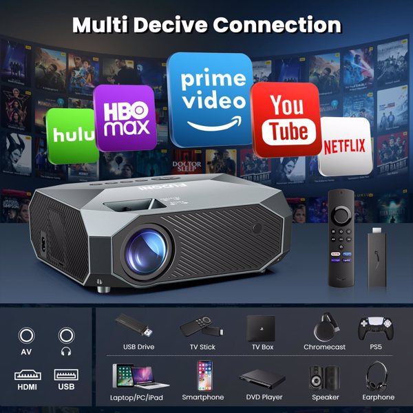 Fudoni Ultimate portable Projector With 5G WiFi And Bluetooth, 1080P