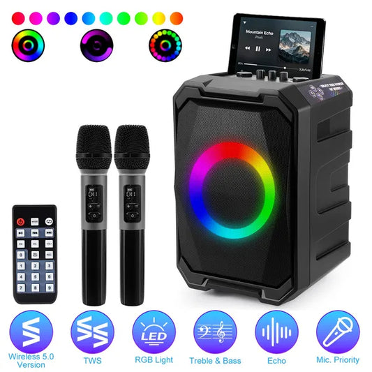 Portable Wireless Party Speaker With LED Light 2 Wireless Mics and Remote Control