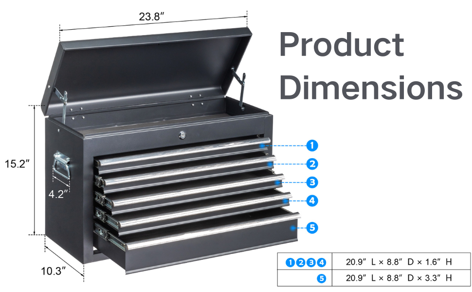 5 Drawer Lockable Steel Tool Chest
